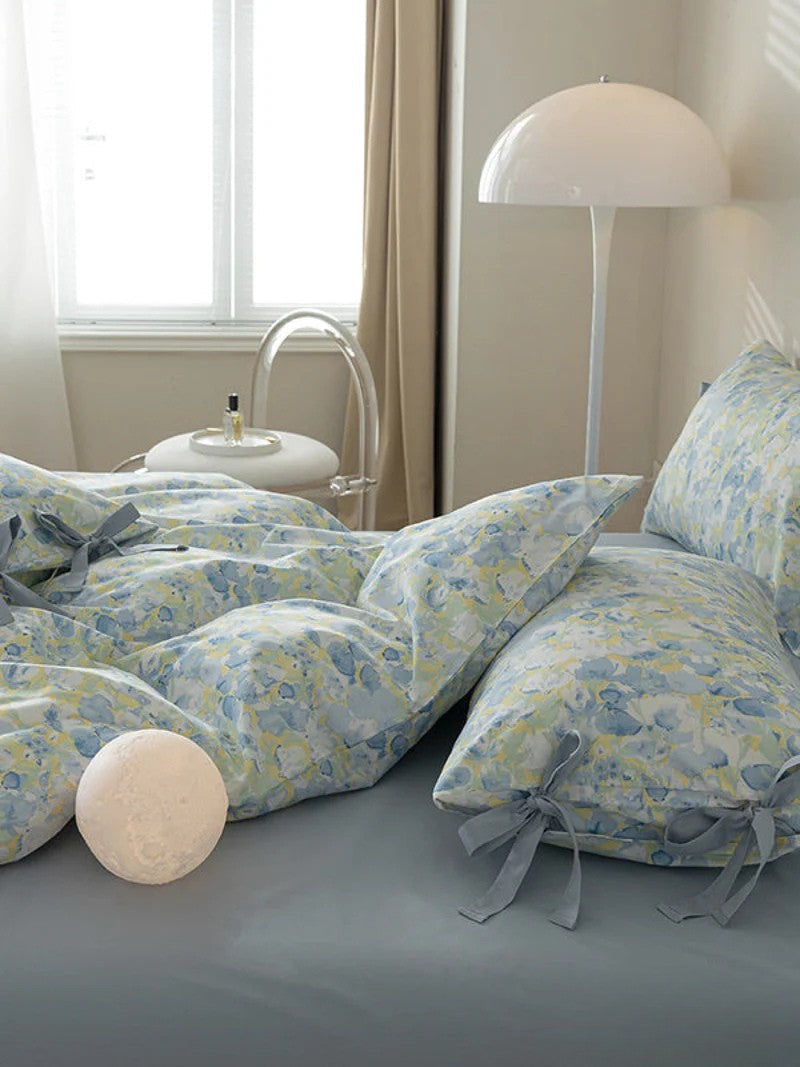 Cottage Ribbon Bow Tie Floral Bedding Set / Rust Pink