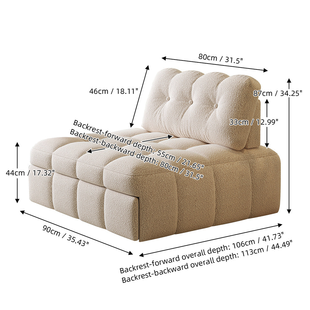 Teddy Fleece Lounge Sofa Bed – Cream White Pull-Out Sleeper for Small Spaces
