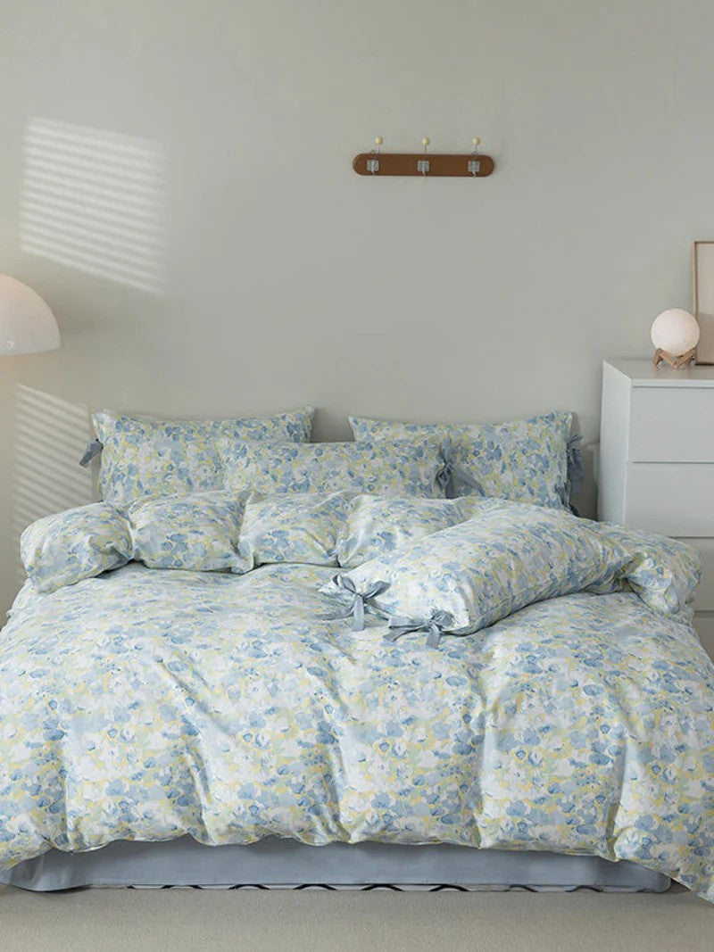 Cottage Ribbon Bow Tie Floral Bedding Set / Rust Pink