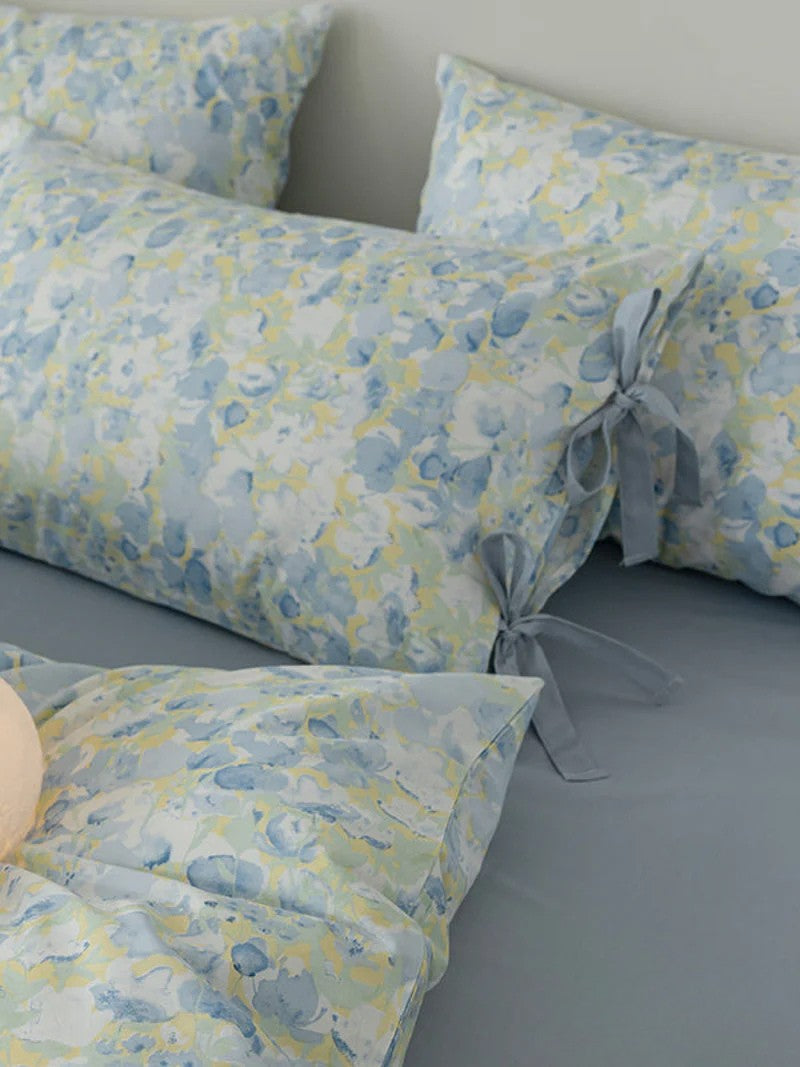 Cottage Ribbon Bow Tie Floral Bedding Set / Rust Pink