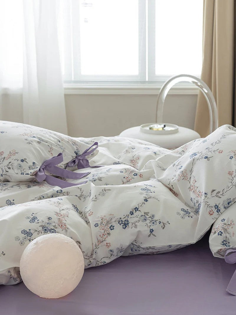 Cottage Ribbon Bow Tie Floral Bedding Set / Rust Pink