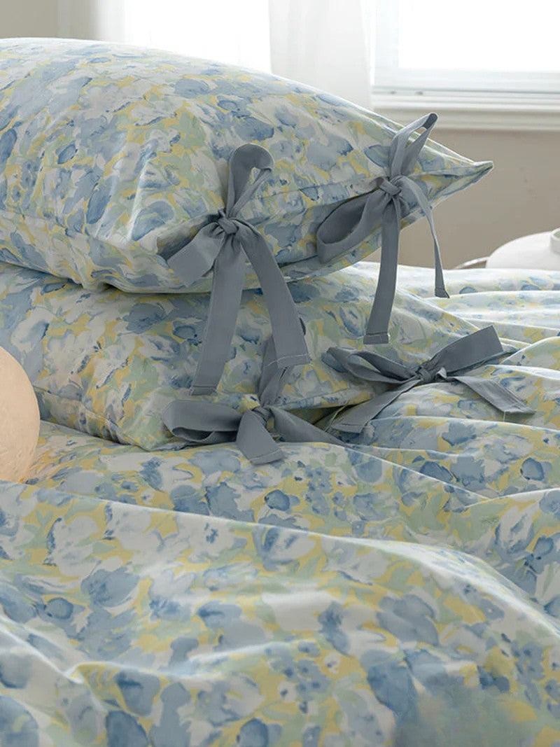 Cottage Ribbon Bow Tie Floral Bedding Set / Rust Pink