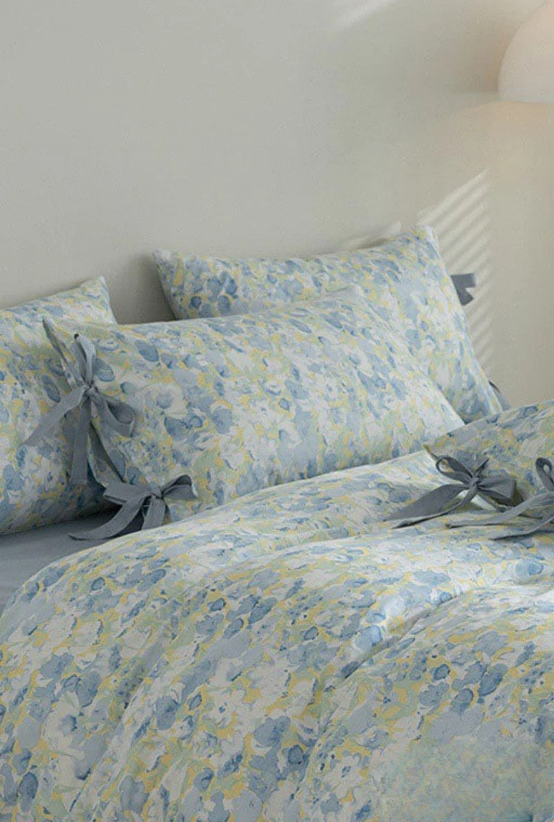 Cottage Ribbon Bow Tie Floral Bedding Set / Rust Pink