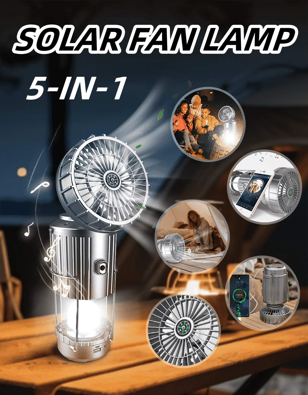 Portable LED Camping Lantern With Fan 5 in 1