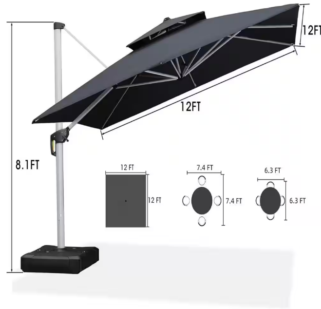 Square High-Quality Aluminum Cantilever Outdoor Patio Umbrella