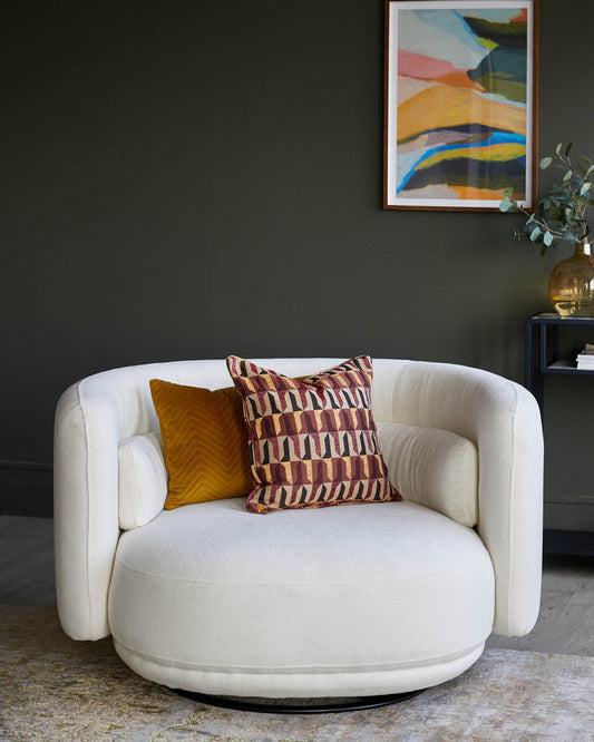 Ivory Boucle Swivel Love Seat