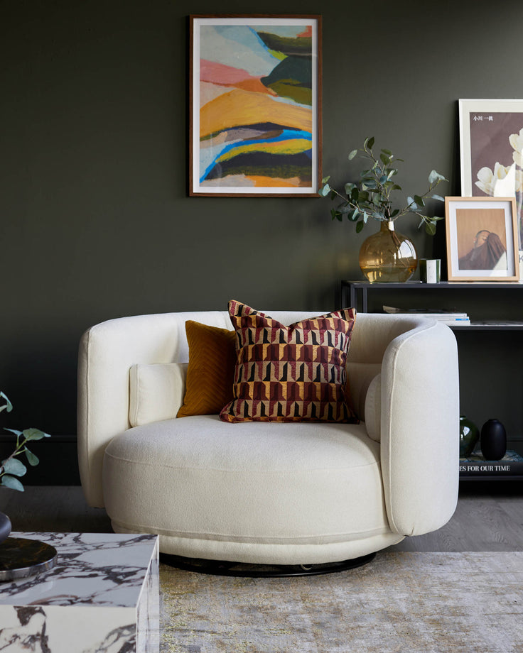 Ivory Boucle Swivel Love Seat