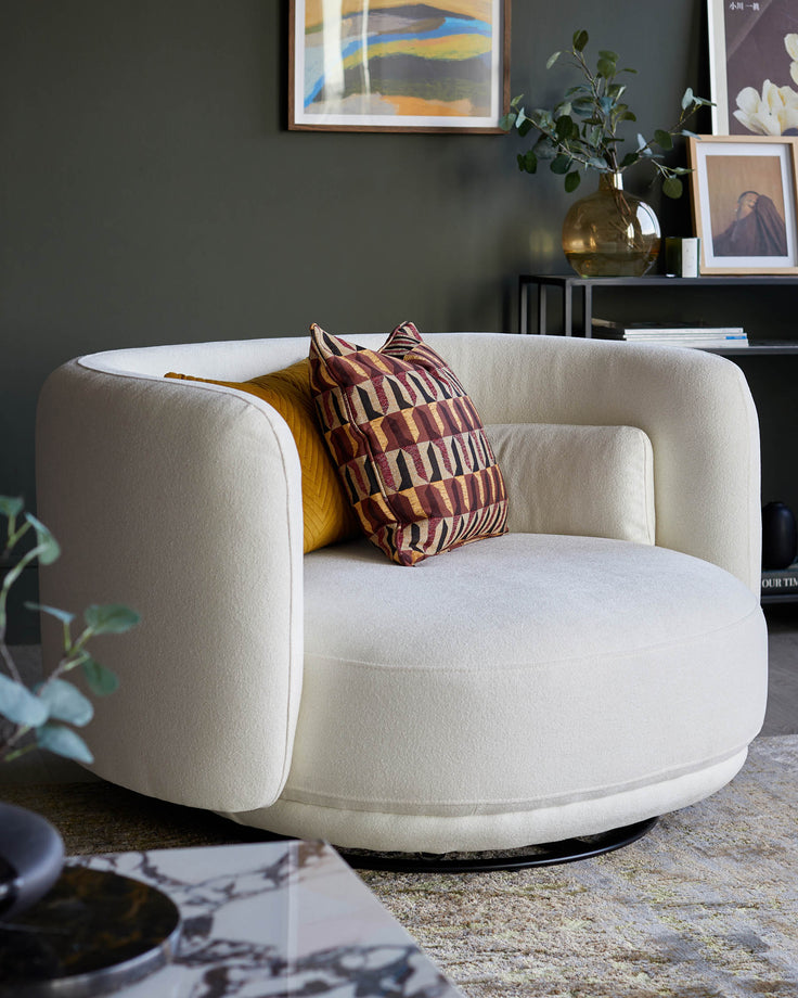 Ivory Boucle Swivel Love Seat
