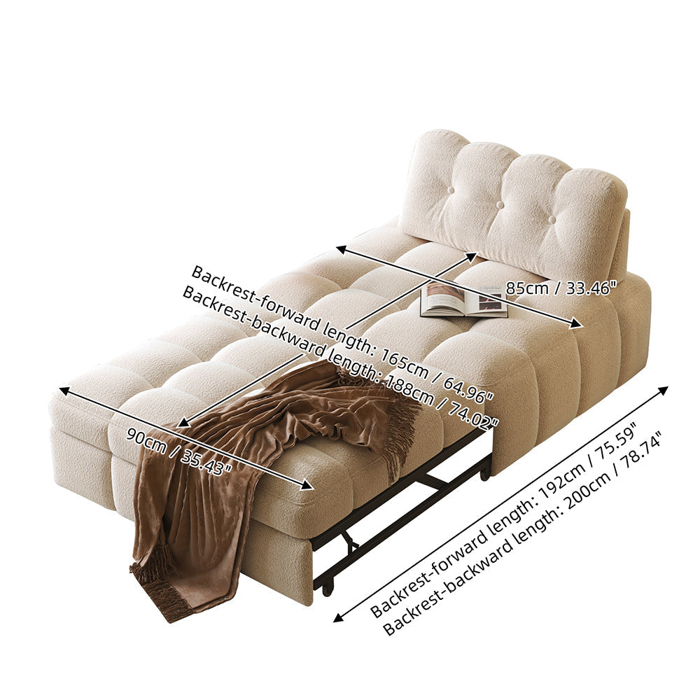 Teddy Fleece Lounge Sofa Bed – Cream White Pull-Out Sleeper for Small Spaces