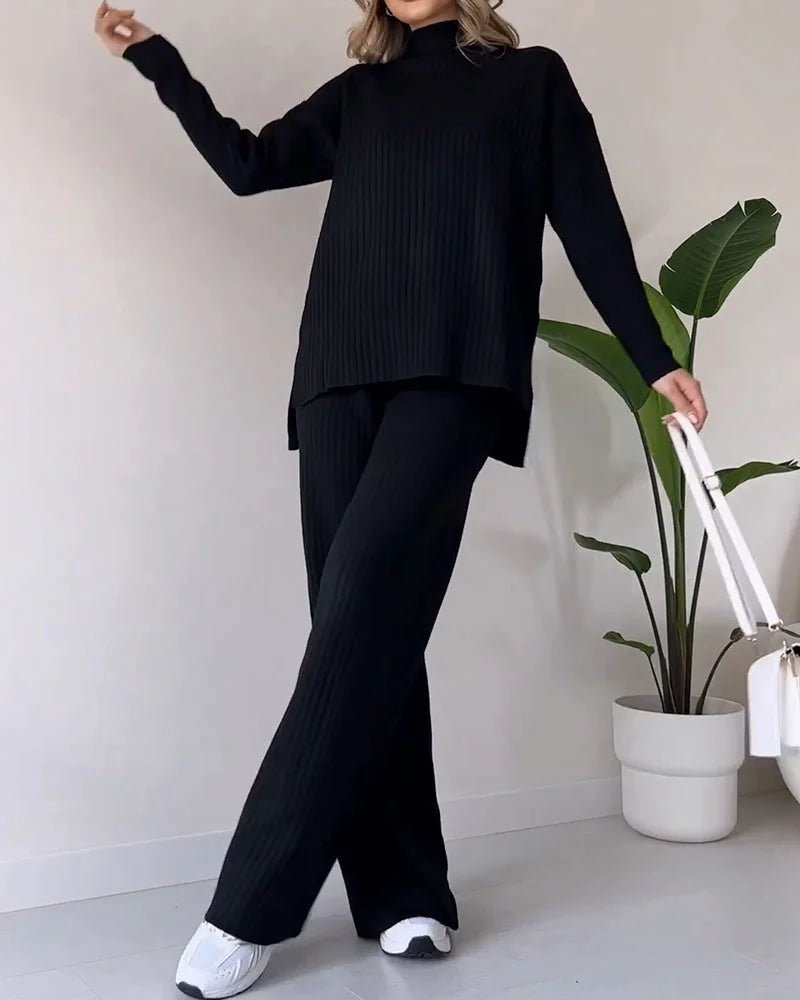 Chic Slit Casual Knit Duo Set