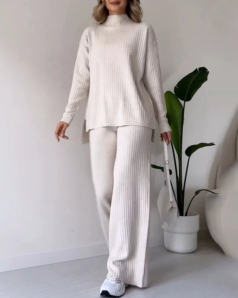 Chic Slit Casual Knit Duo Set