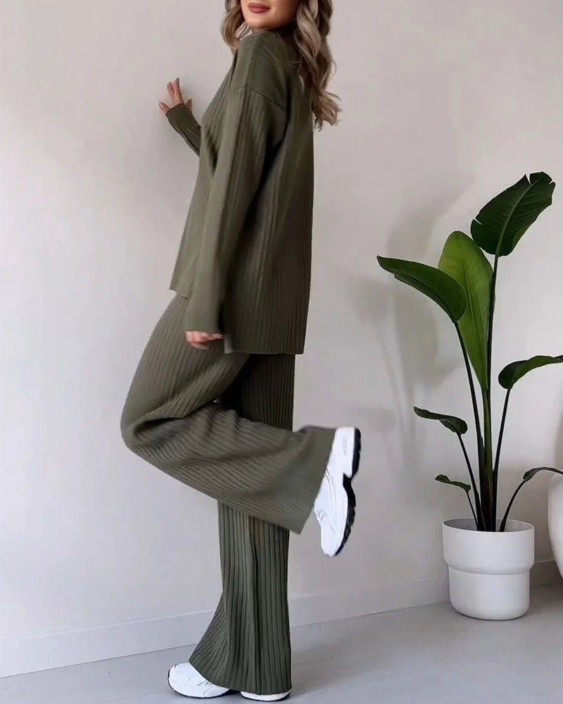 Chic Slit Casual Knit Duo Set