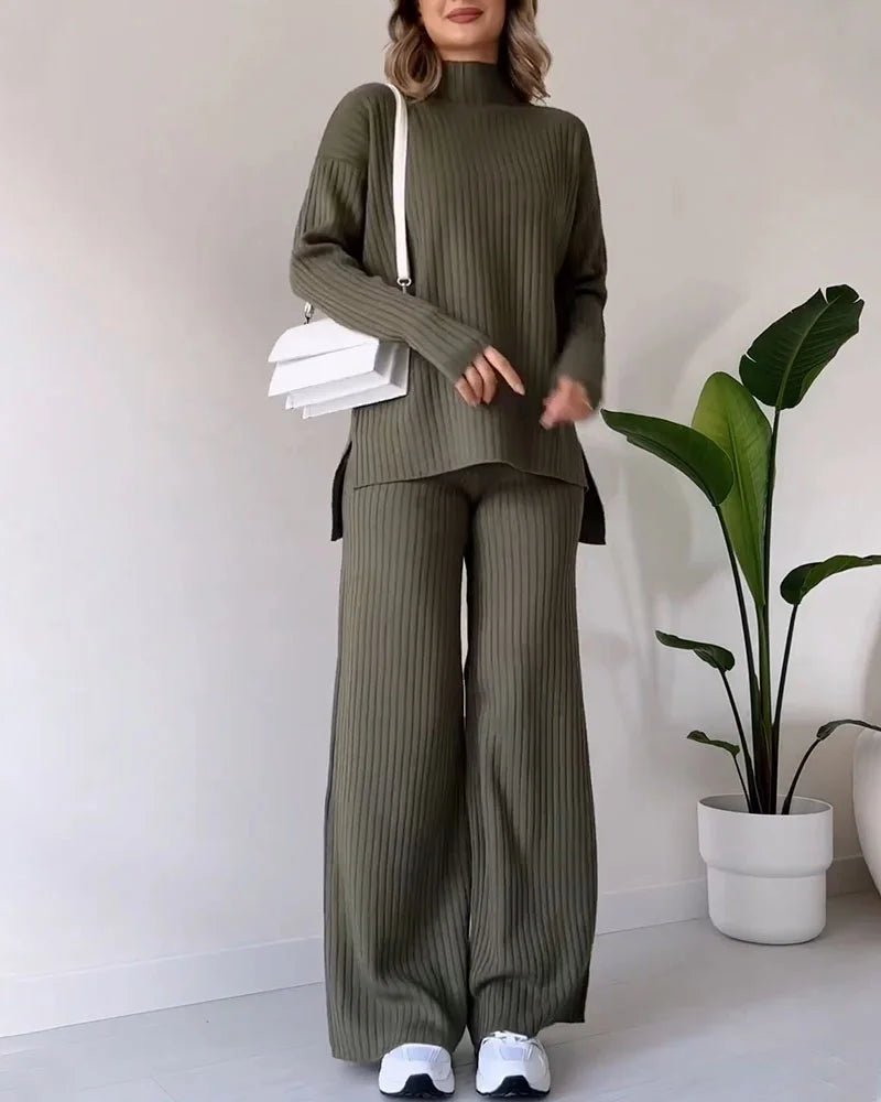 Chic Slit Casual Knit Duo Set