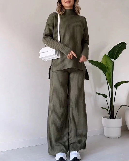 Chic Slit Casual Knit Duo Set