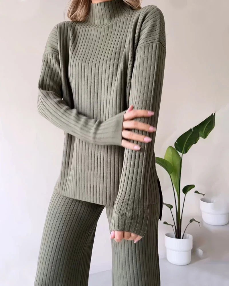 Chic Slit Casual Knit Duo Set