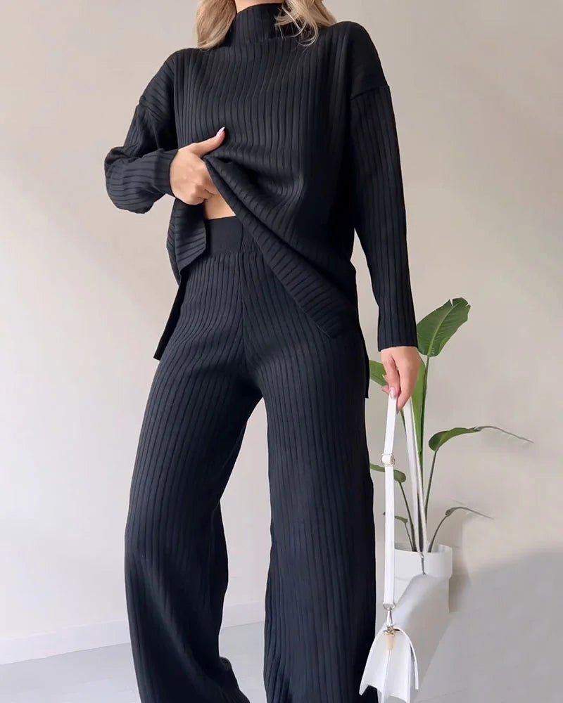 Chic Slit Casual Knit Duo Set
