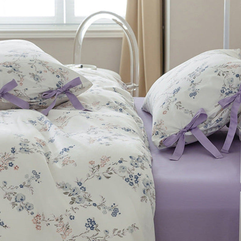 Cottage Ribbon Bow Tie Floral Bedding Set / Rust Pink