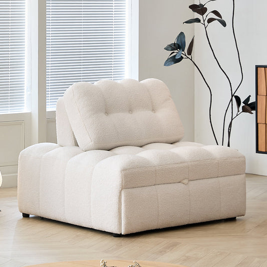 Teddy Fleece Lounge Sofa Bed – Cream White Pull-Out Sleeper for Small Spaces